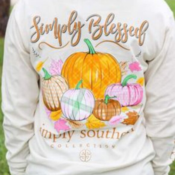 🆕 Simply Southern Cream "Simply Blessed" Fall Pumpkin Long Sleeve Tee, Large, N - Picture 3 of 12